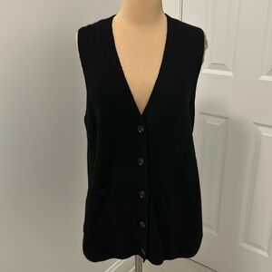One Grey Day Cashmere Black Buttoned Sleeveless Sweater Vest